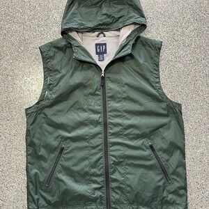 Vintage Gap Vest Jacket Mens XL Outdoor Green Nylon Y2K 00s Hooded Windbreaker